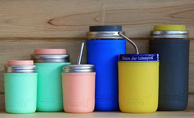 Mason Jar Lifestyle Silicone Drinking Lid with Stainless Steel Band for Mason Jars | Tangerine | Wide Mouth